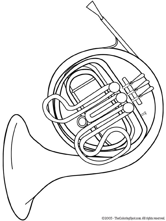 French Horn Coloring Page | Audio Stories for Kids | Free Coloring ...